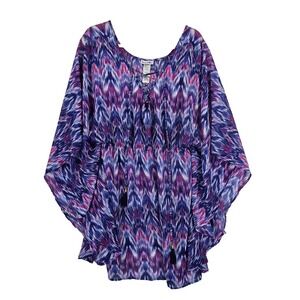 Tommy Bahama Sheer Ikat Tunic Top Womens XL Kimono Sleeve Tassel Resort Coverup
